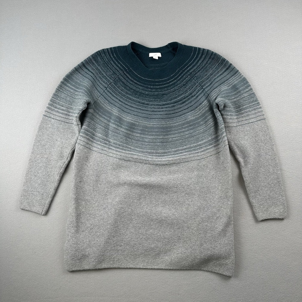 J. Jill Tunic Sweater Women M Teal Gray Ombre Gradient Cotton Knit Crewneck